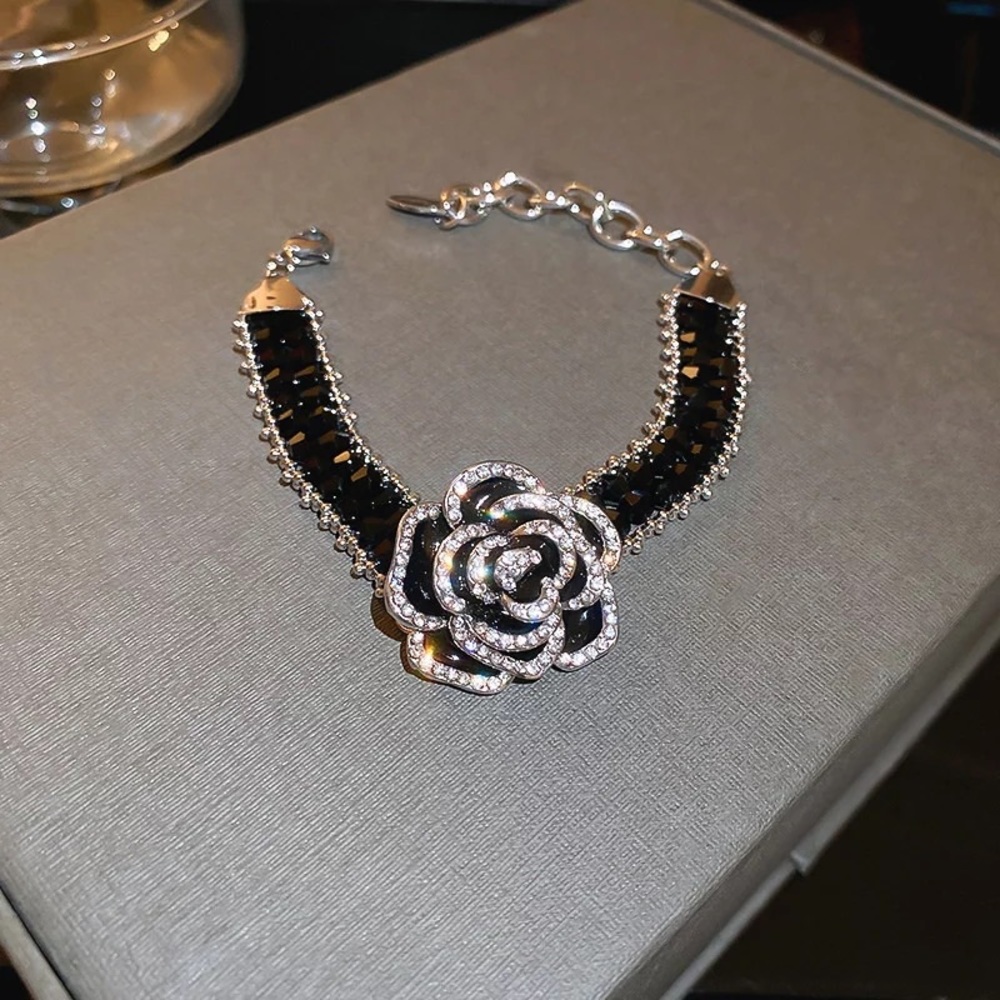 Camellia Flower Bracelet Black Crystal Chain Bracelets & Bangles Women